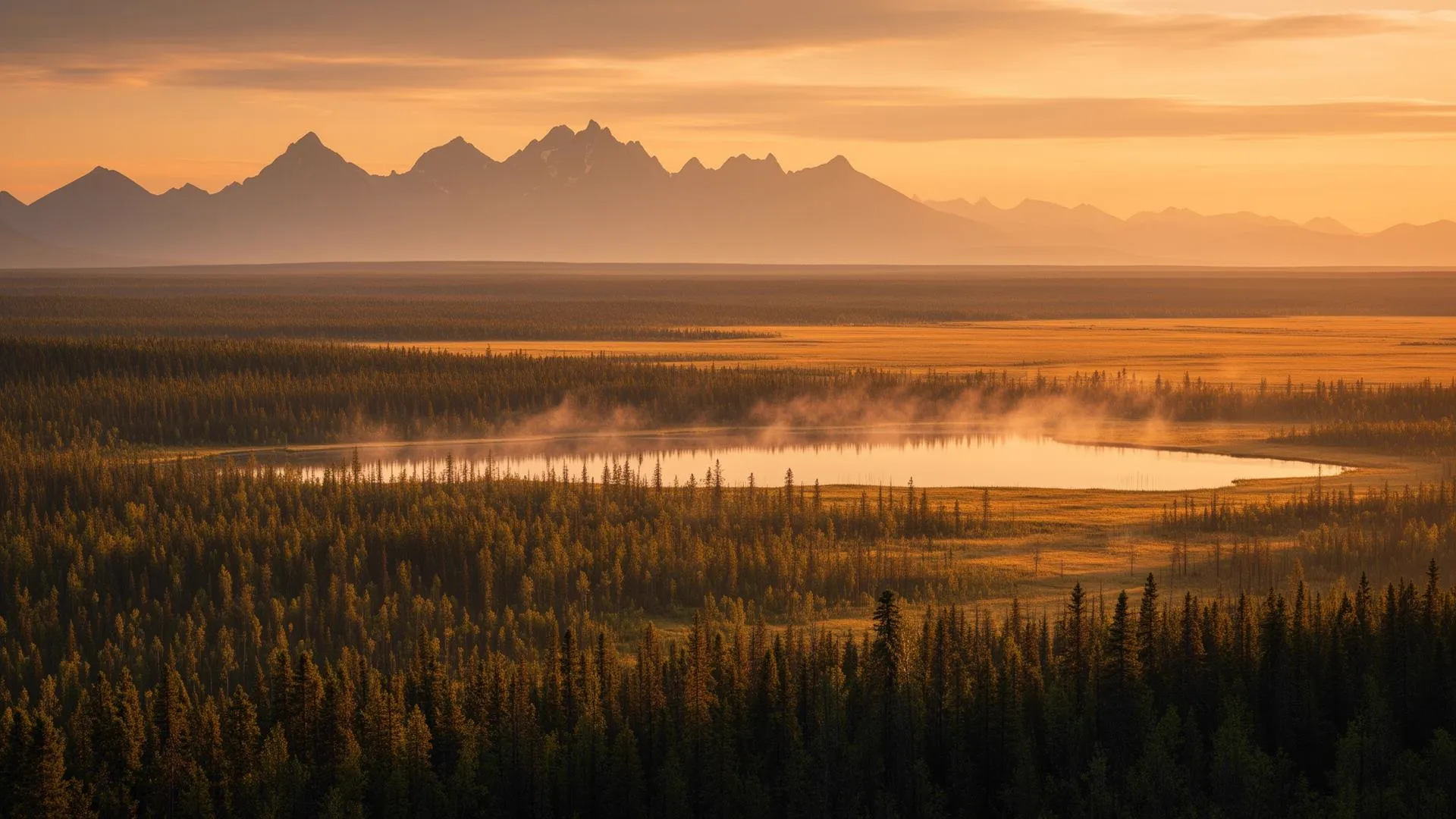 Boreal forest meeting open prairie under a wide Canadian sky at golden hour
